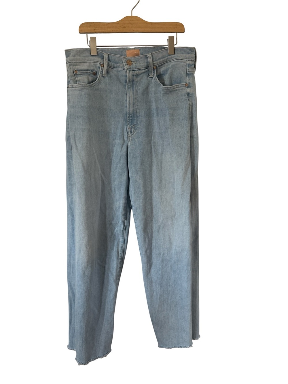 MOTHER The Rambler Zip Ankle Fray Light Wash Chill Pill Jeans size 30